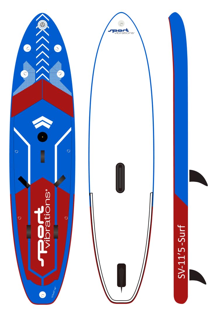 Sport Vibrations® SV-11'5" SUP Board – Surf, Windsurf, Wing & Kajak-Funktion, 4 Fußschlaufen, Gleitkante, Woven-Fusion Double Layer
