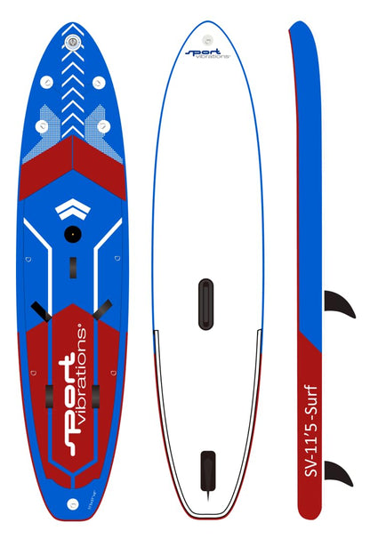 Sport Vibrations® SV-11'5" SUP Board – Surf, Windsurf, Wing & Kajak-Funktion, 4 Fußschlaufen, Gleitkante, Woven-Fusion Double Layer