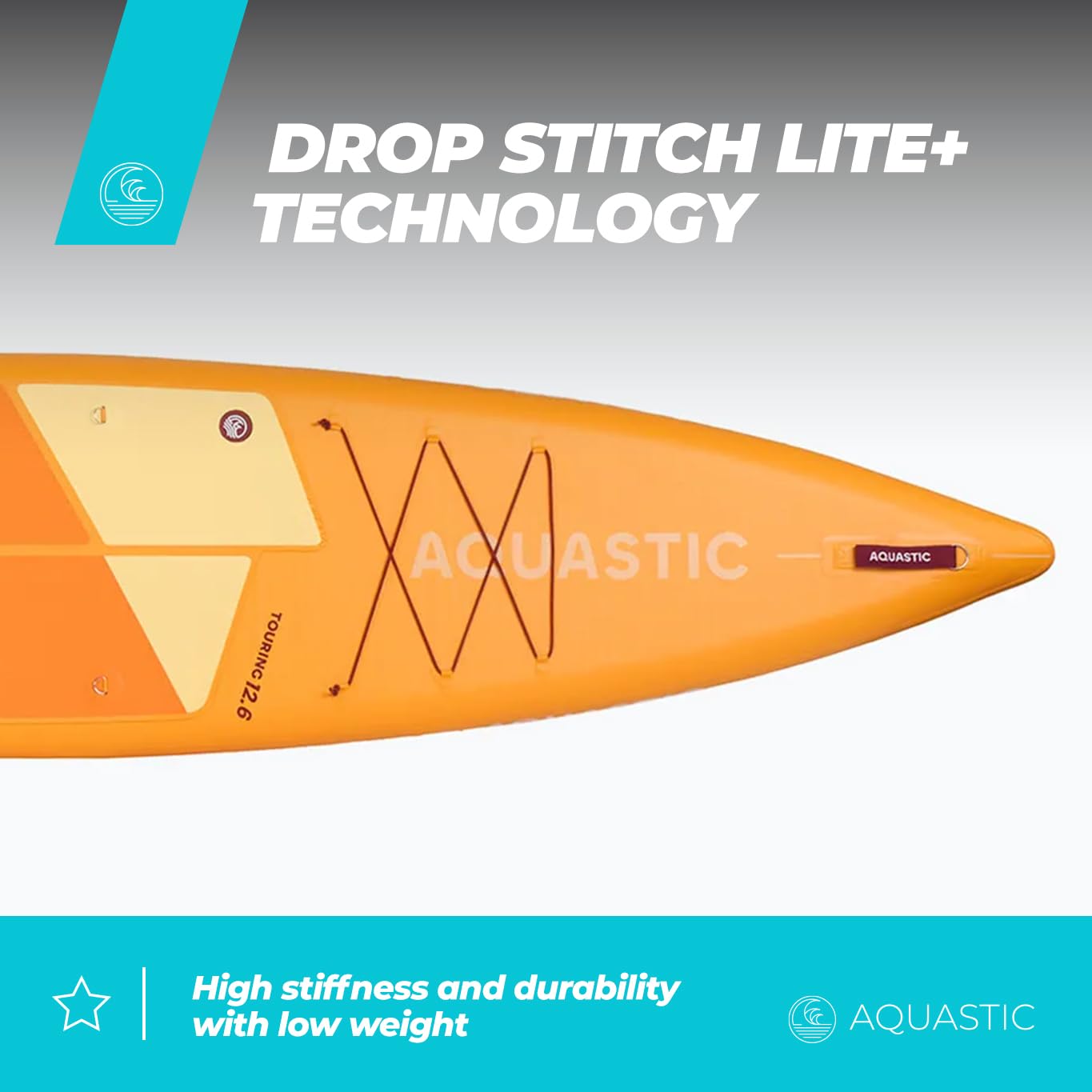 AQUASTIC Touring 12'6″ SUP Board aufblasbar – 381×76×15 cm, 165 kg Tragkraft, leicht & steif dank Drop Stitch Lite+ & PVC (2600 g/m²)
