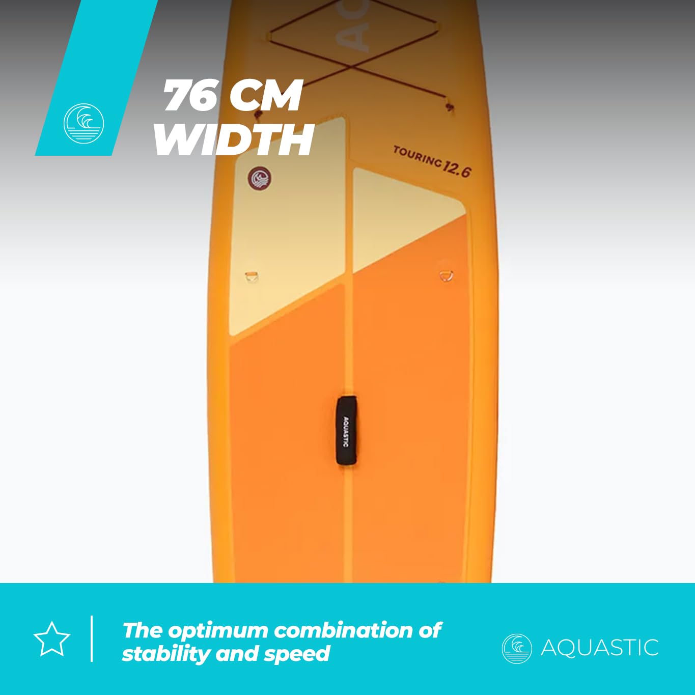 AQUASTIC Touring 12'6″ SUP Board aufblasbar – 381×76×15 cm, 165 kg Tragkraft, leicht & steif dank Drop Stitch Lite+ & PVC (2600 g/m²)