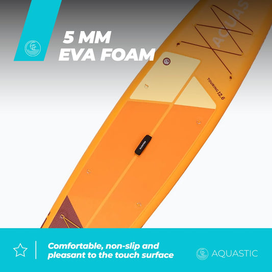 AQUASTIC Touring 12'6″ SUP Board aufblasbar – 381×76×15 cm, 165 kg Tragkraft, leicht & steif dank Drop Stitch Lite+ & PVC (2600 g/m²)