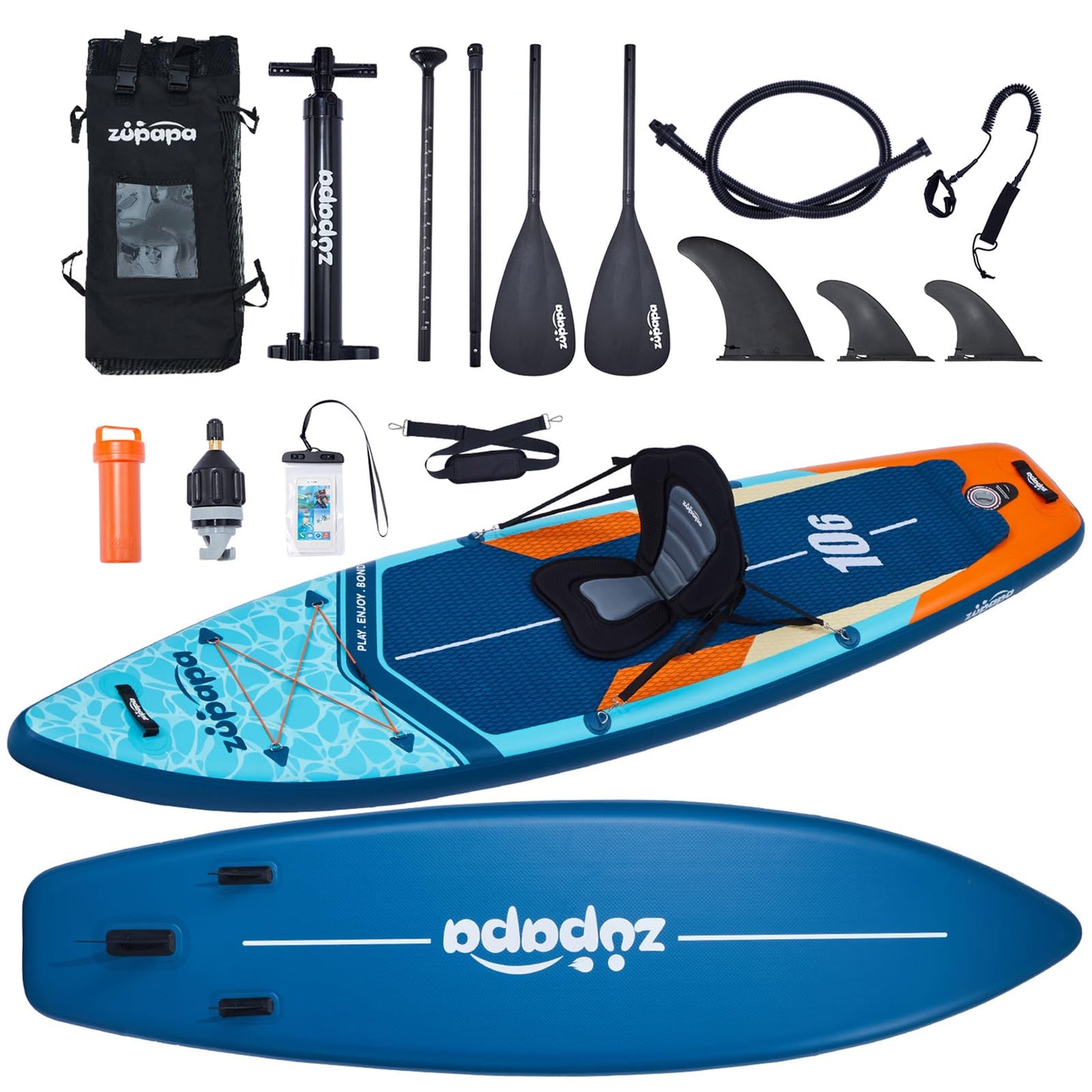 Zupapa 323cm Aufblasbare SUP Board Set| Stand Up Paddle Board mit Kajak Sitz | Komplettes Zubehör
