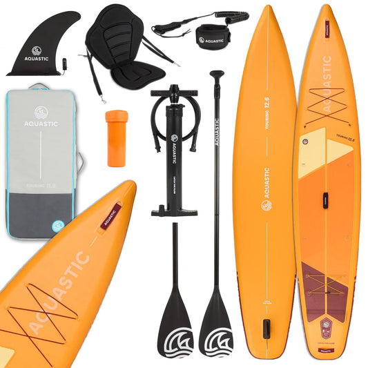 AQUASTIC Touring 12'6″ SUP Board aufblasbar – 381×76×15 cm, 165 kg Tragkraft, leicht & steif dank Drop Stitch Lite+ & PVC (2600 g/m²)