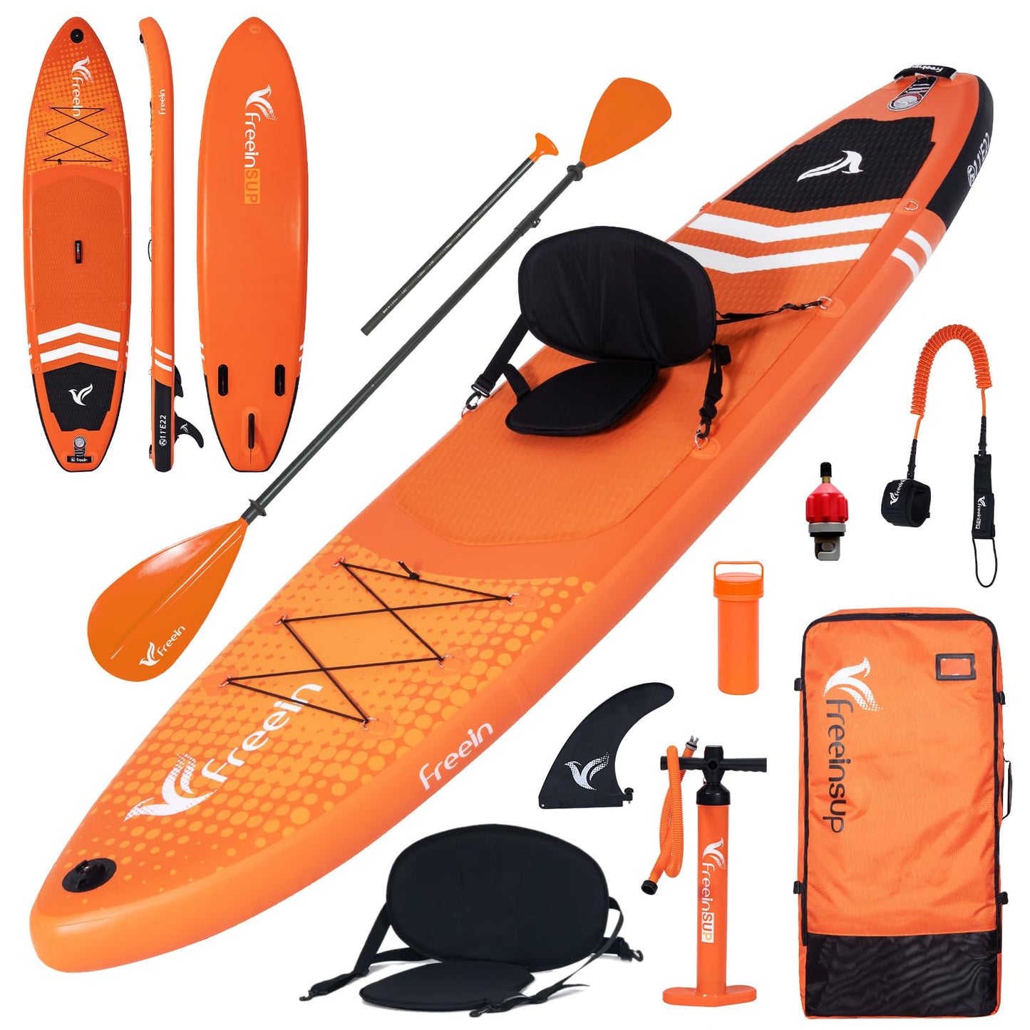 Freein Aufblasbares SUP Board 335x84x15cm mit Kajaksitz & Paddel – ISUP Set für Erwachsene inkl. Pumpe & Adapter