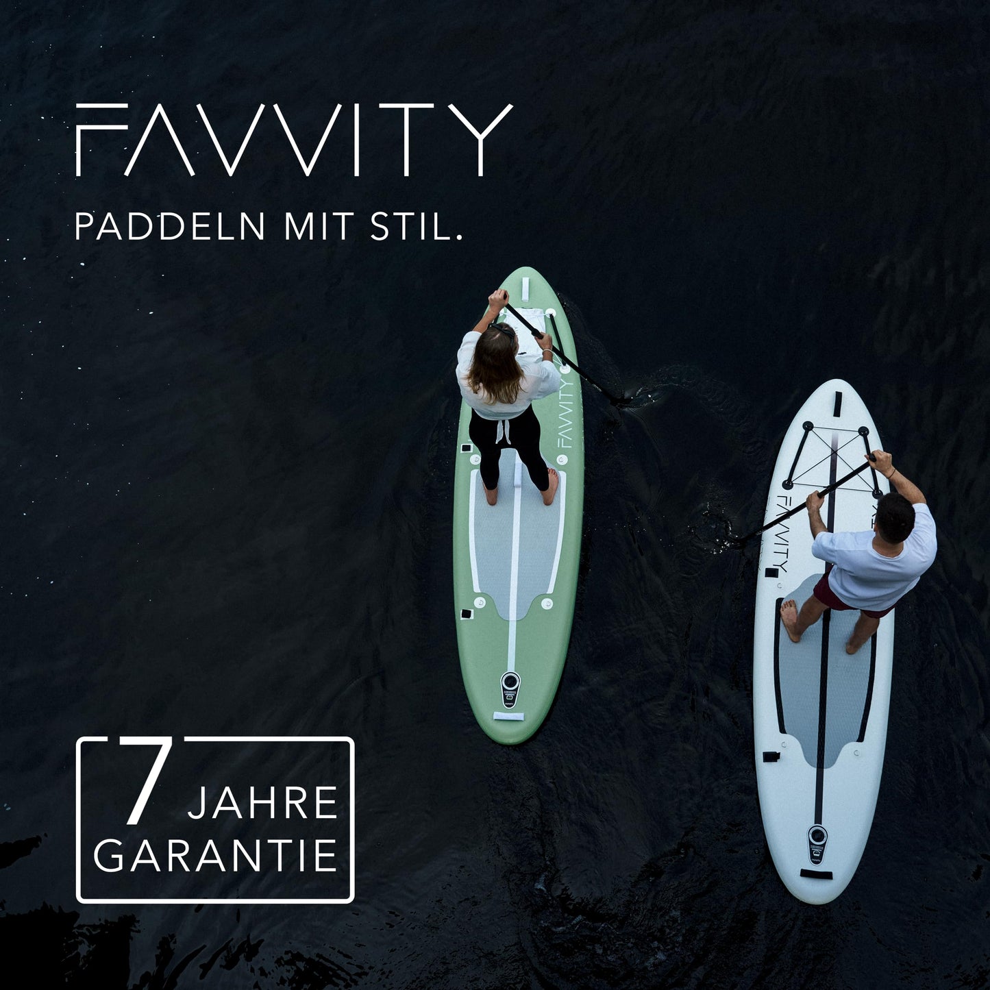 FAVVITY Aufblasbares SUP Board – Ultraleicht, 150kg Allrounder, Halb-Carbon, 7 Jahre Garantie, inkl. Zubehör