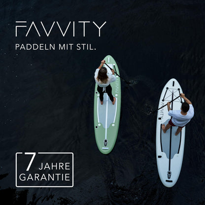 FAVVITY Aufblasbares SUP Board – Ultraleicht, 150kg Allrounder, Halb-Carbon, 7 Jahre Garantie, inkl. Zubehör