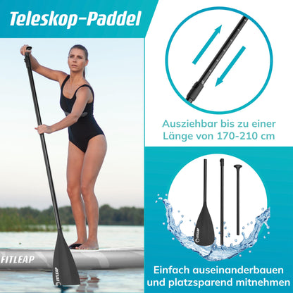 Fitleap Aufblasbares Premium SUP Board – Set mit Pumpe, verstellbarem Paddel & Rucksack – Für Anfänger & Profis, Yoga & Wassersport