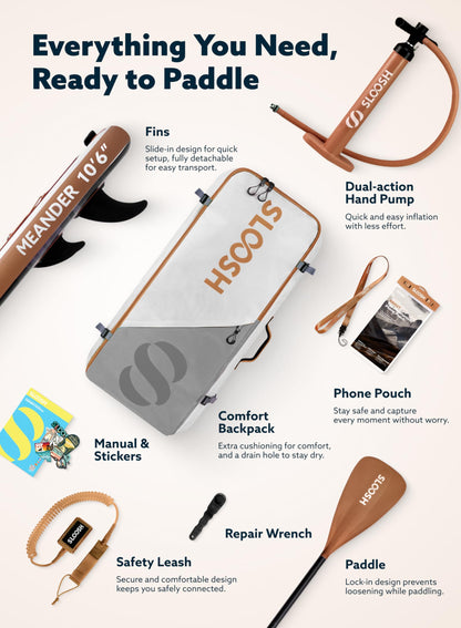 SLOOSH 10'6" Aufblasbares SUP Board – rutschfestes Deck, ultraleichte Tasche, Pumpe & Zubehör – Für Jugendliche & Erwachsene