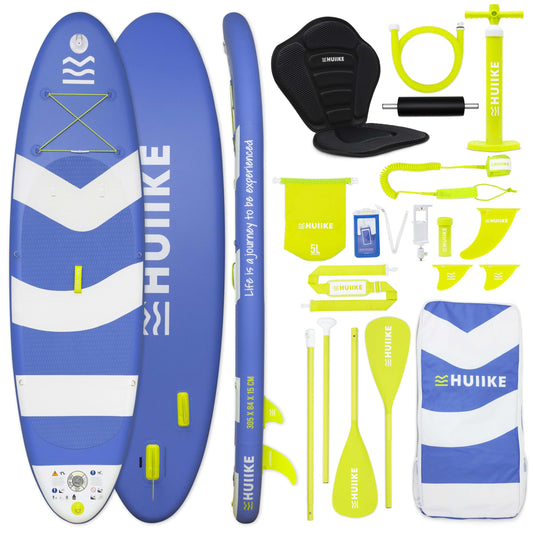 HUIIKE Aufblasbares SUP Board 305×84×15 cm – inkl. Paddel, Finnen & Pumpe – Hohe Stabilität, bis 130 kg belastbar