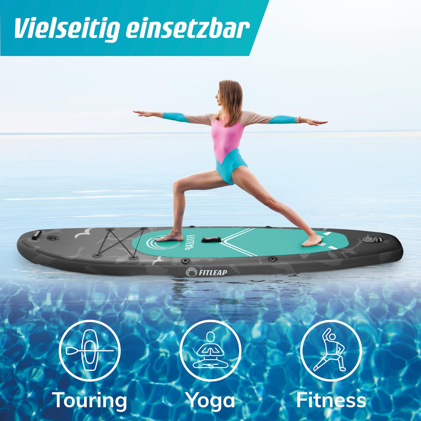 Fitleap Aufblasbares Premium SUP Board – Set mit Pumpe, verstellbarem Paddel & Rucksack – Für Anfänger & Profis, Yoga & Wassersport