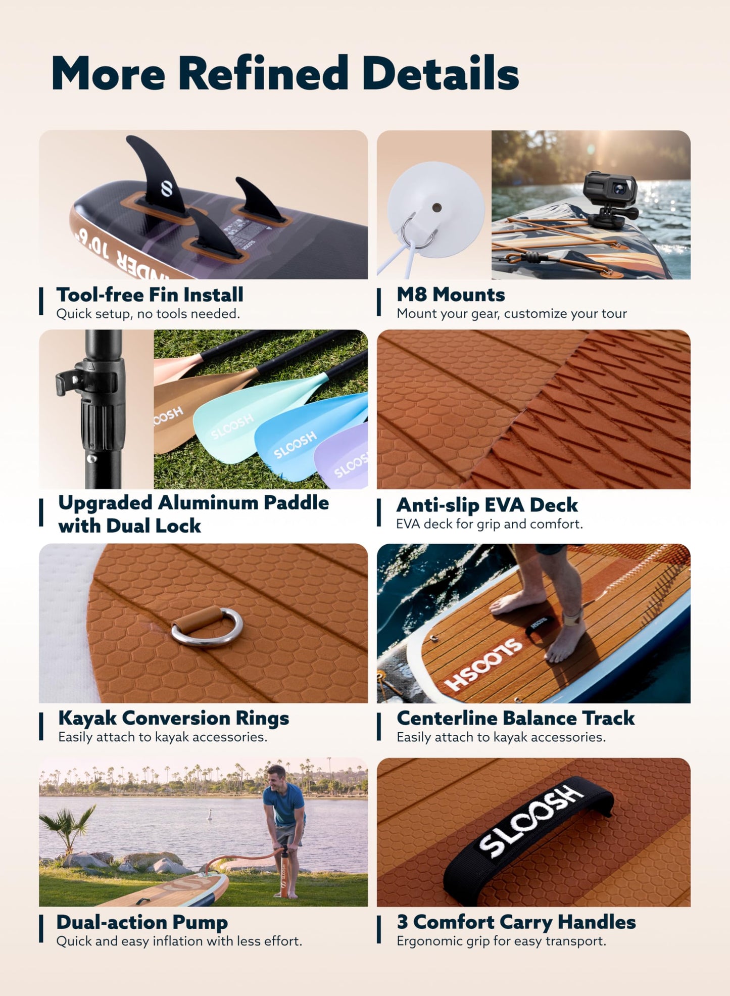 SLOOSH 10'6" Aufblasbares SUP Board – rutschfestes Deck, ultraleichte Tasche, Pumpe & Zubehör – Für Jugendliche & Erwachsene