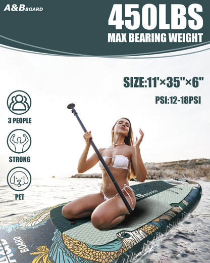 A&BBOARD 335x88cm Aufblasbares SUP mit Zubehör – Pumpe, Rucksack, Paddel – Stabiles Paddleboard für alle Könnensstufen