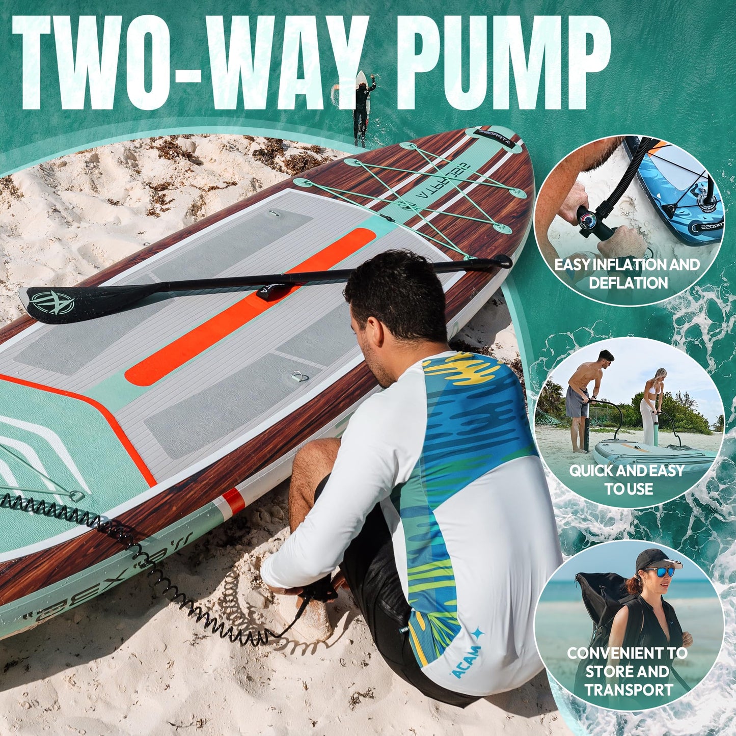 ATPROSS 350x89x15cm Aufblasbares SUP – 200kg Tragkraft, Extra Breit, rutschfest, inkl. Zubehör & Rucksack – Für Yoga, Angeln, Surfen