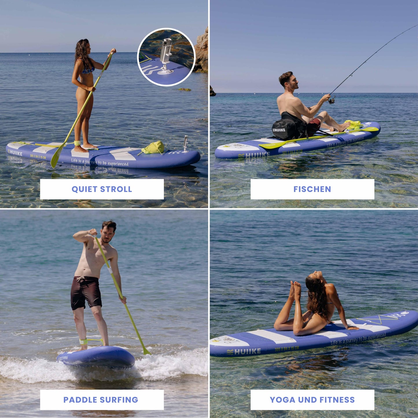 HUIIKE Aufblasbares SUP Board 305×84×15 cm – inkl. Paddel, Finnen & Pumpe – Hohe Stabilität, bis 130 kg belastbar