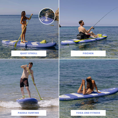 HUIIKE Aufblasbares SUP Board 305×84×15 cm – inkl. Paddel, Finnen & Pumpe – Hohe Stabilität, bis 130 kg belastbar